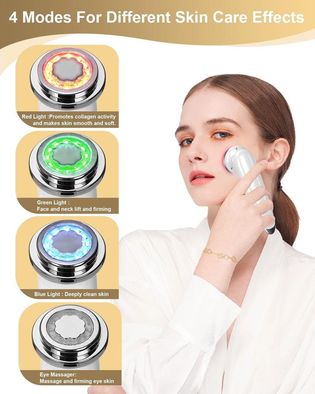 Banome Face Massager Electric Face Lifting 4 in 1 Facial Massager Anti Aging Skin Tightening Firming Skin Care Tools (White) - Image 2