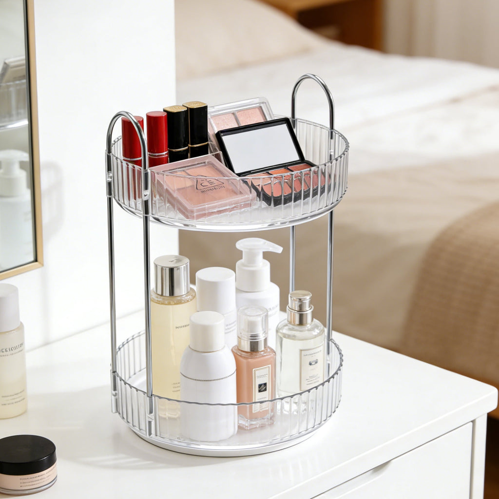 Clear, 360-Degree Rotating Cosmetic Organizer, 2-Tier Countertop Vanity Storage for Skincare & Perfume - Image 5