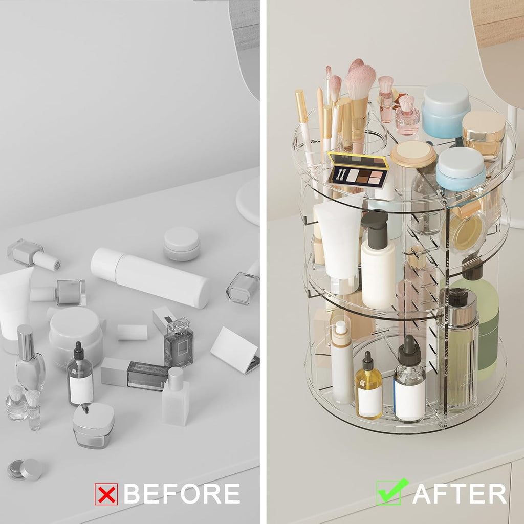 Rotating Makeup Organizer, DIY 8 Adjustable Layers Spinning Skincare Organizer, Cosmetic Display Case with Brush Hold... - Image 5