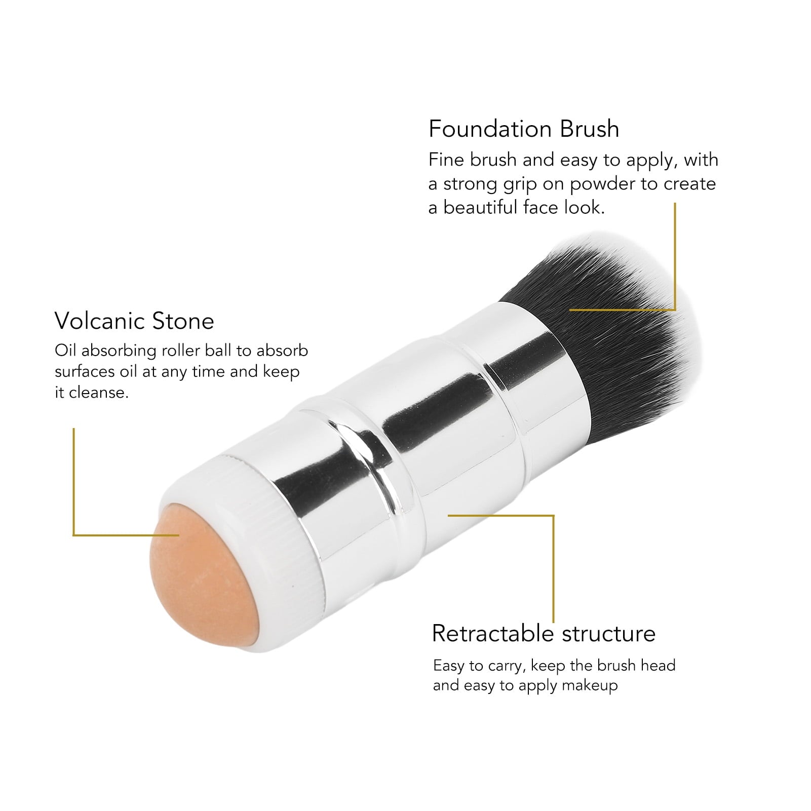 2-in-1 Face Oil Absorbing Volcanic Roller with Retractable Foundation Brush, Brown - Reusable Facial Skincare Tool fo... - Image 5