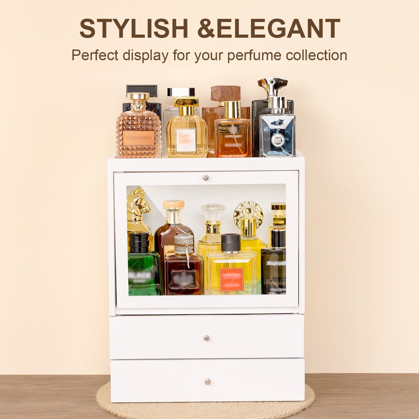 Cologne Organizer, 4 Tier Vertical Wood Perfume Stand for Men, Large Capacity Perfumes Organizer with Double Drawer S... - Image 5