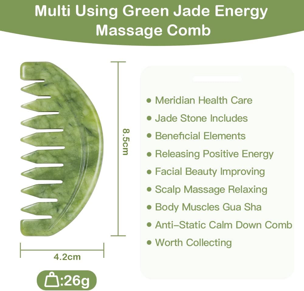 Gua Sha Comb, Natural Jade Stone, Hair Scalp Massage Comb for Head Care Relaxing, Facial GuaSha Massage Tool - Image 3