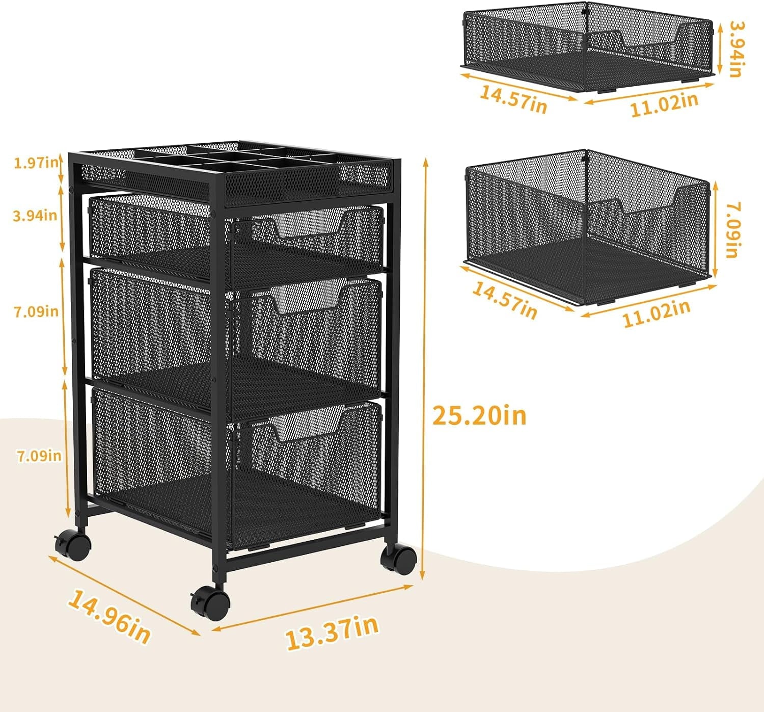 Heavy Duty Metal Rolling Makeup Cart Organizer with 3 Drawers, Premium Skincare Storage Utility Cart with DIY Divider... - Image 5