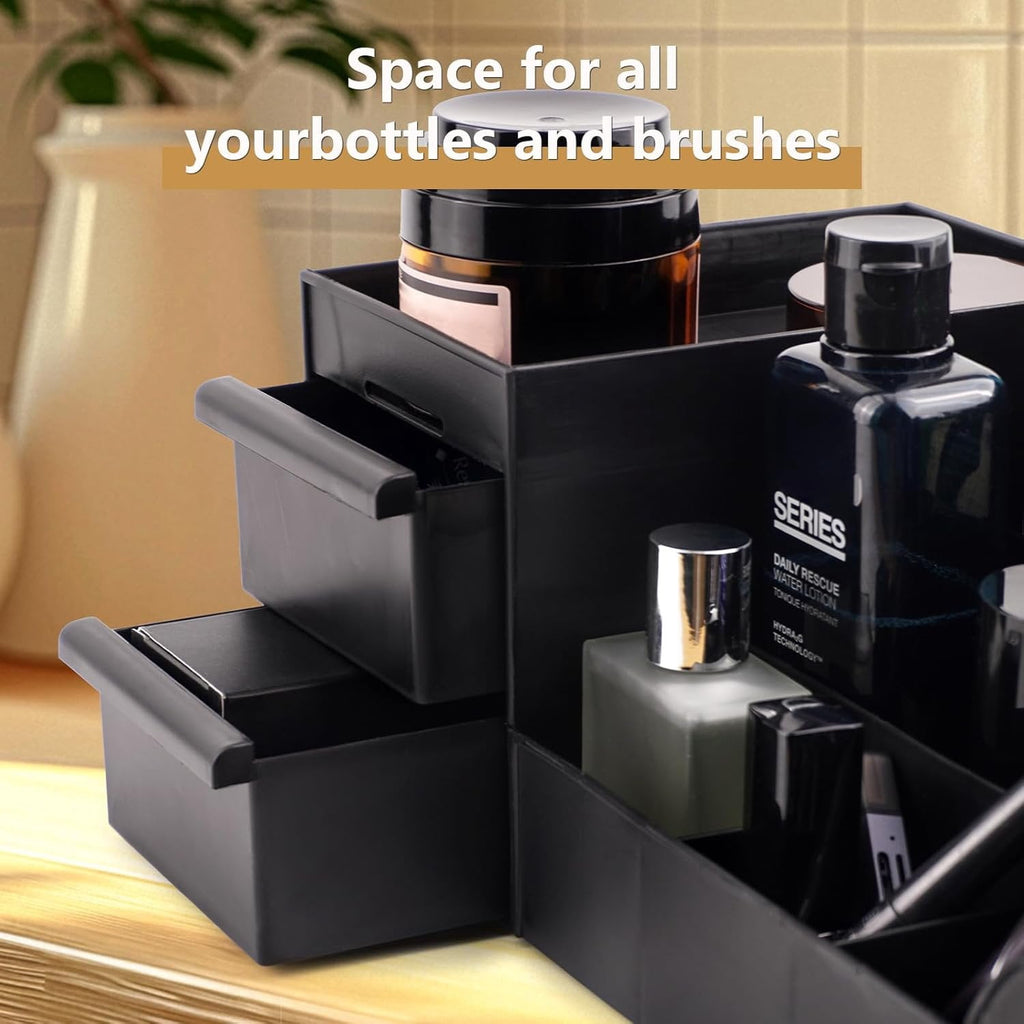 Black Organizer with Drawers - Large Mens Countertop Storage Box for Cologne, Skincare, Makeup, Perfume - Dresser Org... - Image 4