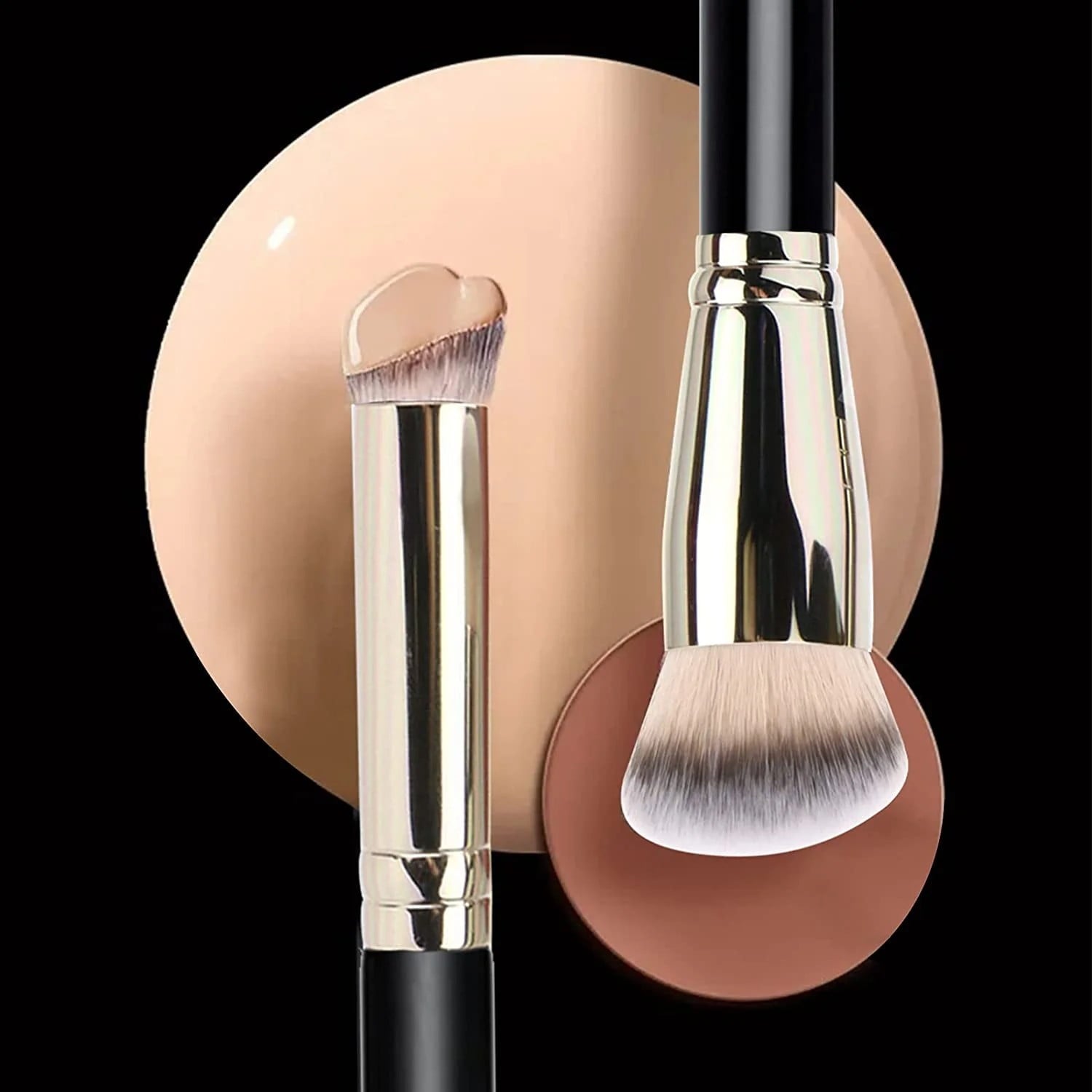 Foundation & Concealer Brush Set - 2 Pack with Round Slanted Brush, Mini Angled Concealer & Flat Top Nose Brush - Image 4