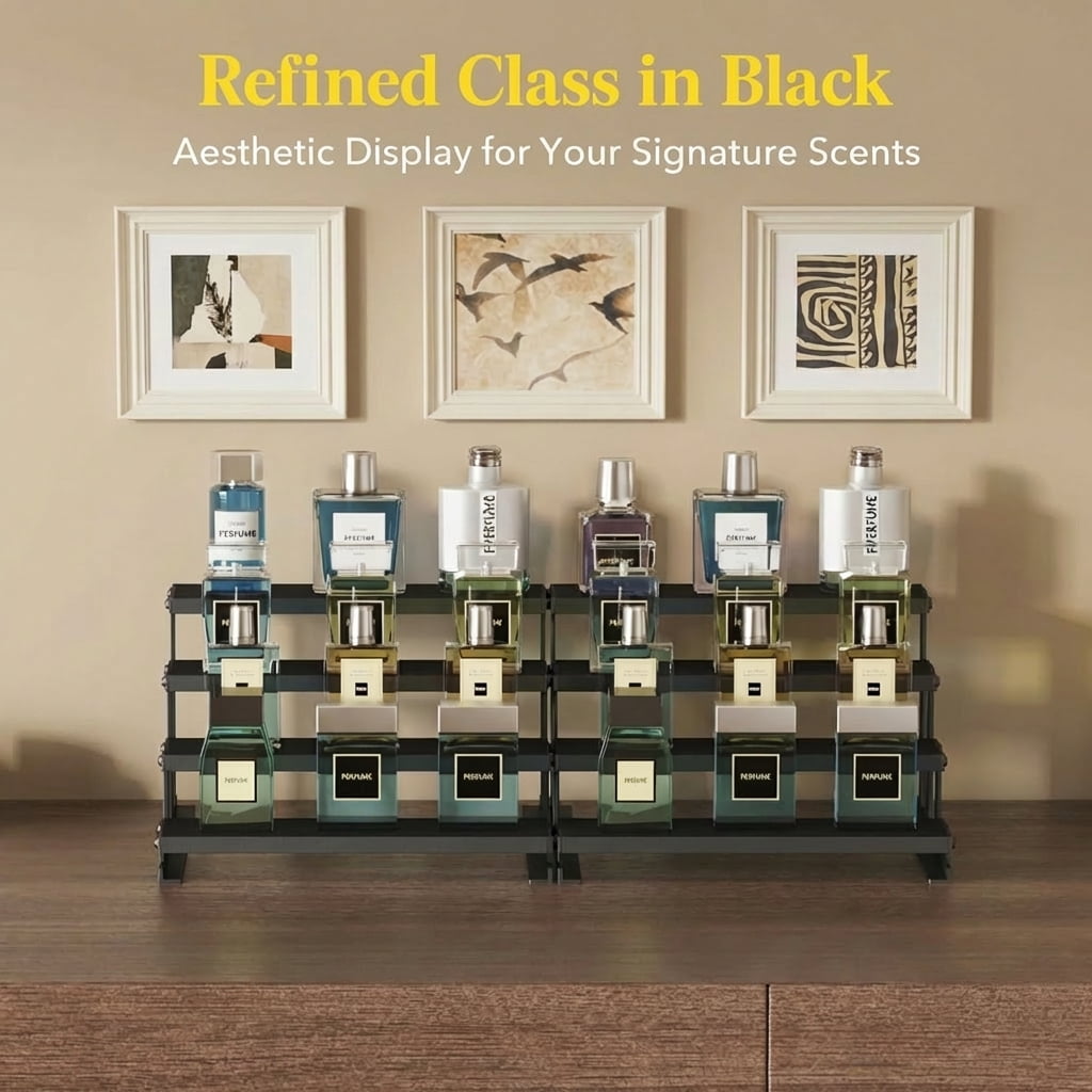 Norcho 9.8 Inch 4-Tier Wooden Cologne Organizer for Men, Perfume and Skincare Display Shelf, Black, 1-Pack - Image 4