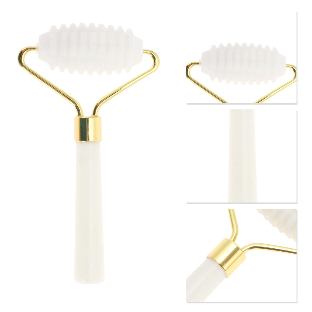 1 Pc Roller Face Massager for Beauty Parlor White Natural Jade Zinc Alloy - Image 3