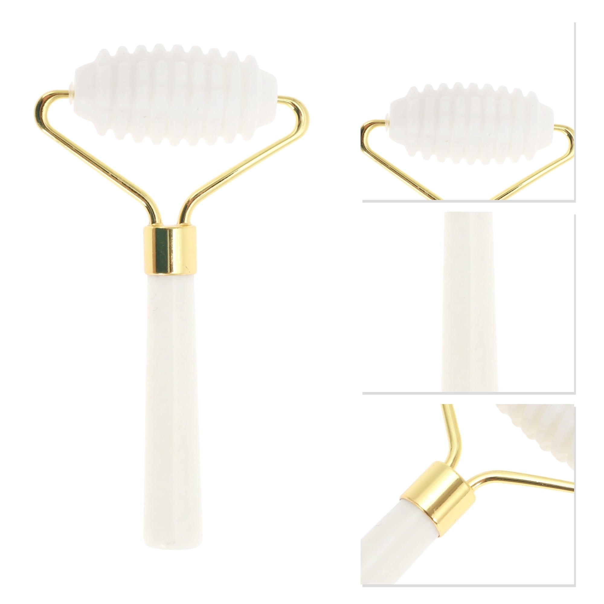 1 Pc Roller Face Massager for Beauty Parlor White Natural Jade Zinc Alloy - Image 3