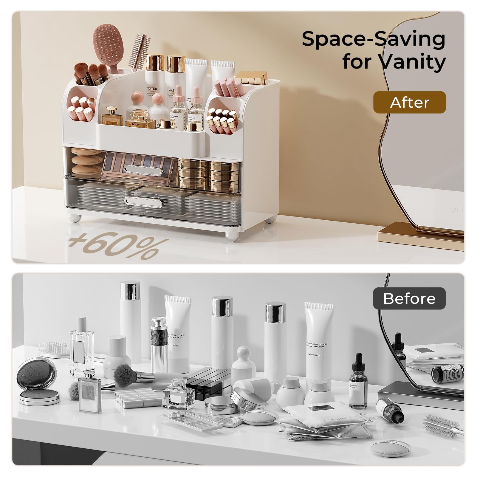 Makeup Organizer for Vanity with 2 Large Drawers & Brush Holder, Countertop Cosmetic Storage for Bathroom & Dresser, ... - Image 4