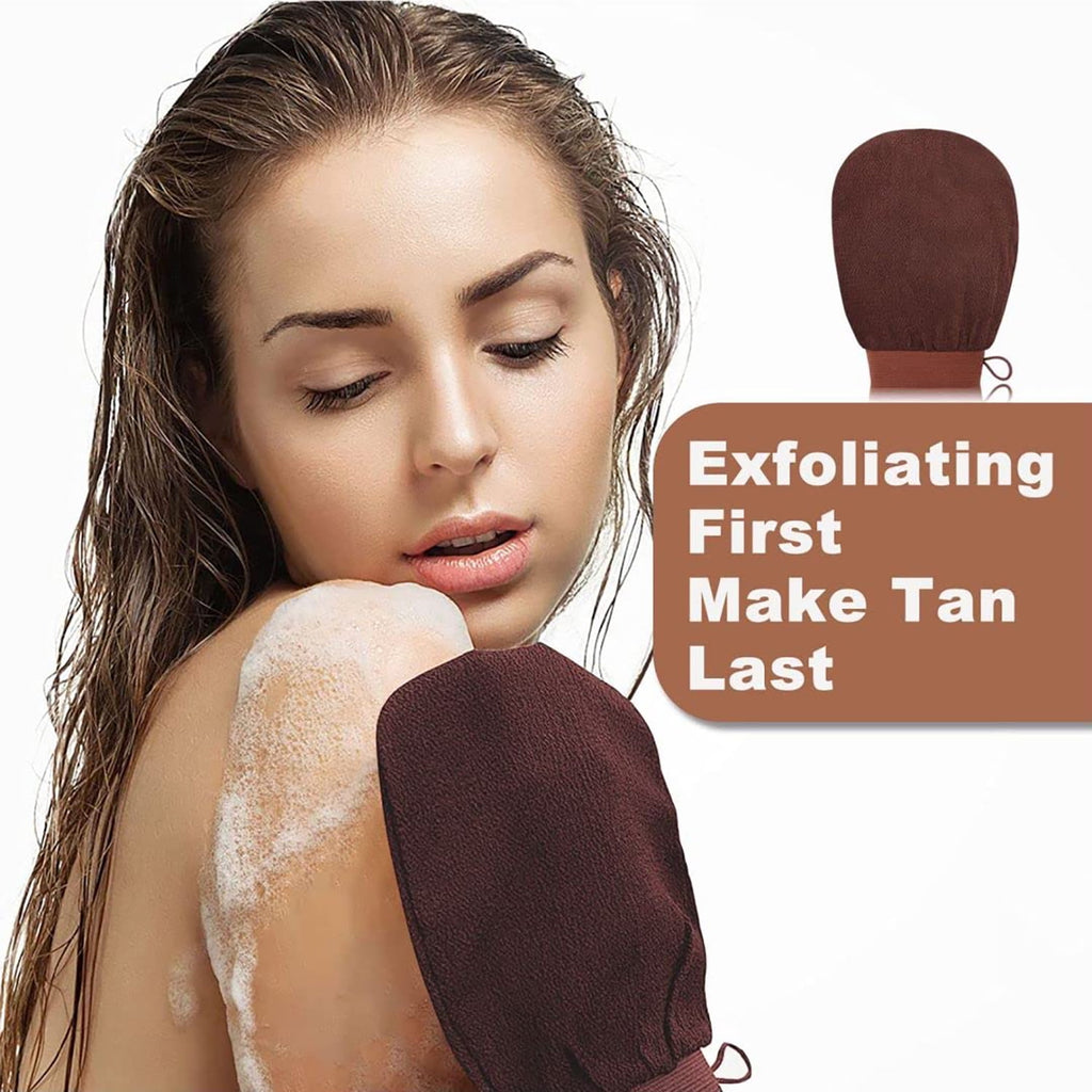 5 Pack Self Tanning Mitt Kit with Back Applicator, Mini Tanning Glove, Exfoliating Glove, Brush - Image 4