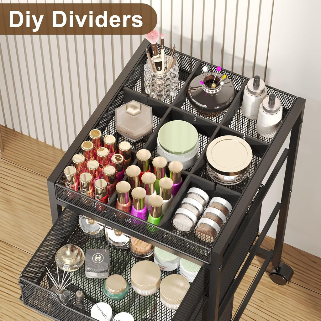 Heavy Duty Metal Rolling Makeup Cart Organizer with 3 Drawers, Premium Skincare Storage Utility Cart with DIY Divider... - Image 6