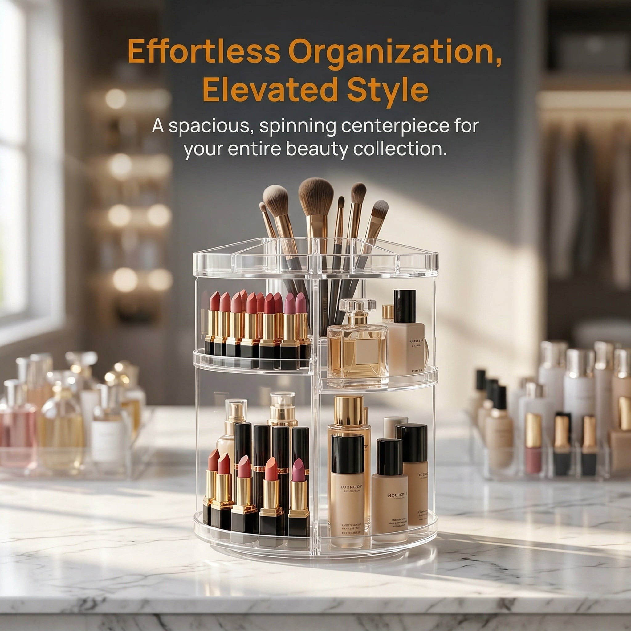 8 Adjustable Layers Spinning Skincare , Cosmetic Display Case with Brush Holder Perfume Tray, Multi-Function Storage ... - Image 5