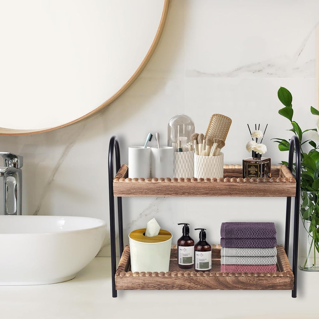 2-Tier Bathroom Counter Organizer, Wood Makeup Organizers for Vanity,Storage for Cosmetic, Skincare, Perfume - Image 5