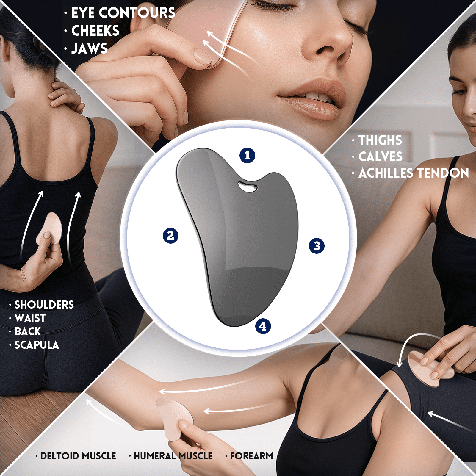 Gua Sha Facial Tools and Face Roller Set, Facial Massage Tool for Womens Skincare Routine,Cooling Stainless Steel Face Sculpting Eyes Roller - Image 6