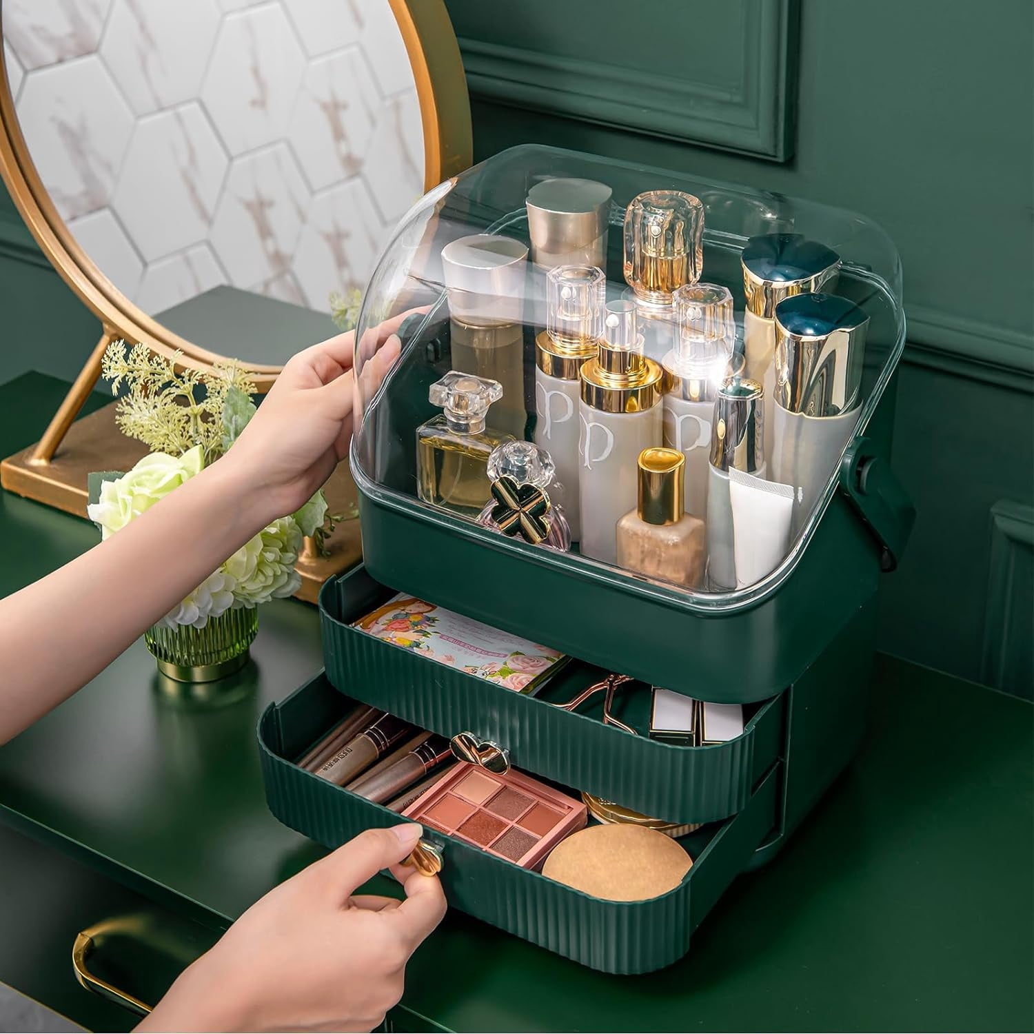 Preppy Skincare Organizers Makeup Organizer Holder Cosmetic Storage Box Display Case 3 Tiers Dust Free Cover Portable... - Image 4