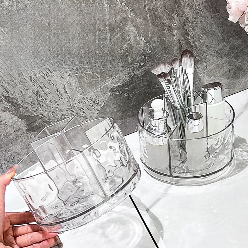 Transparent Water Ripple Desktop Makeup Organizer, Lazy Organizer for Vanity, Spinning Cosmetic Display Case with 5 C... - Image 2