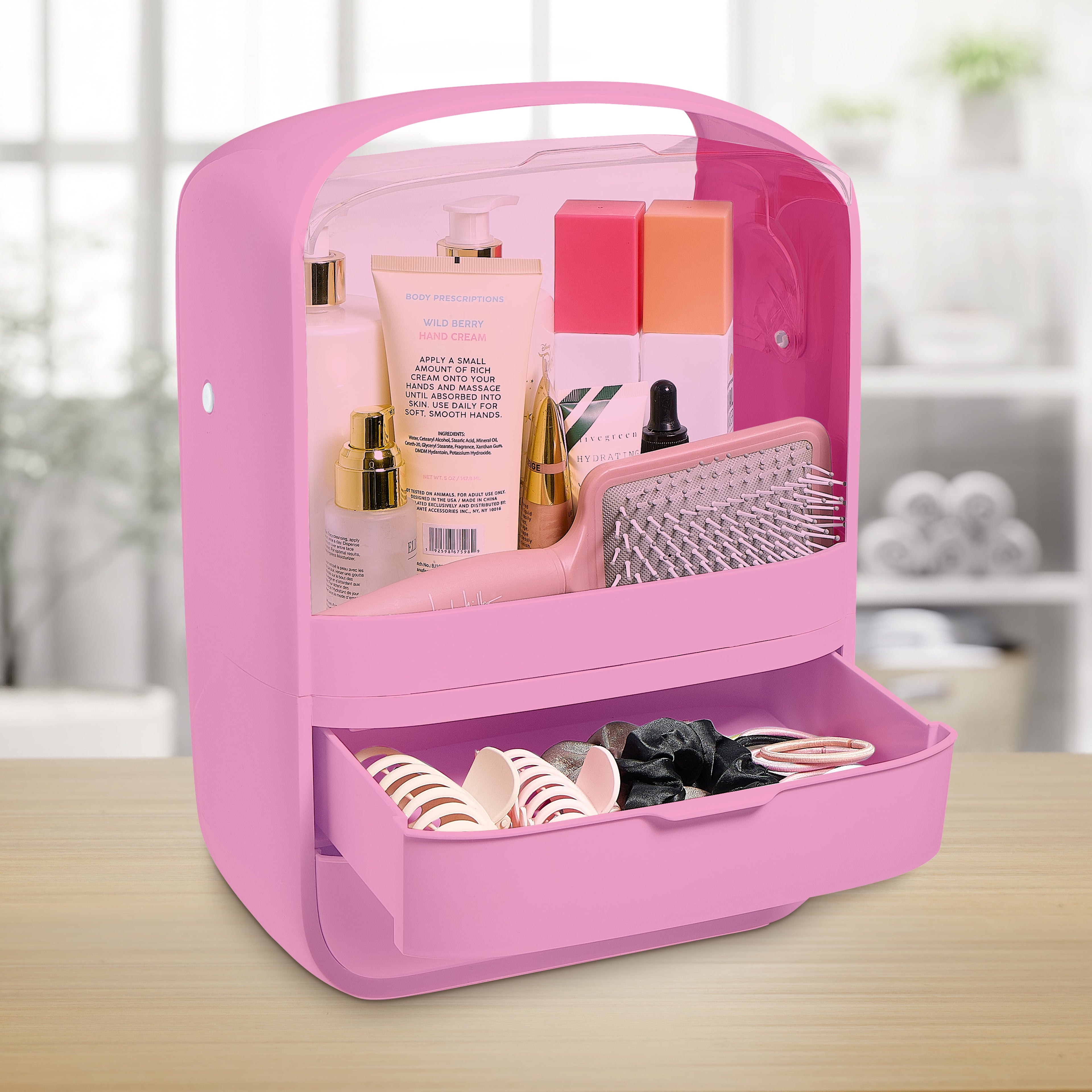 Plastic Skincare and Makeup Organizer with 3 Compartments, Pink - Image 4