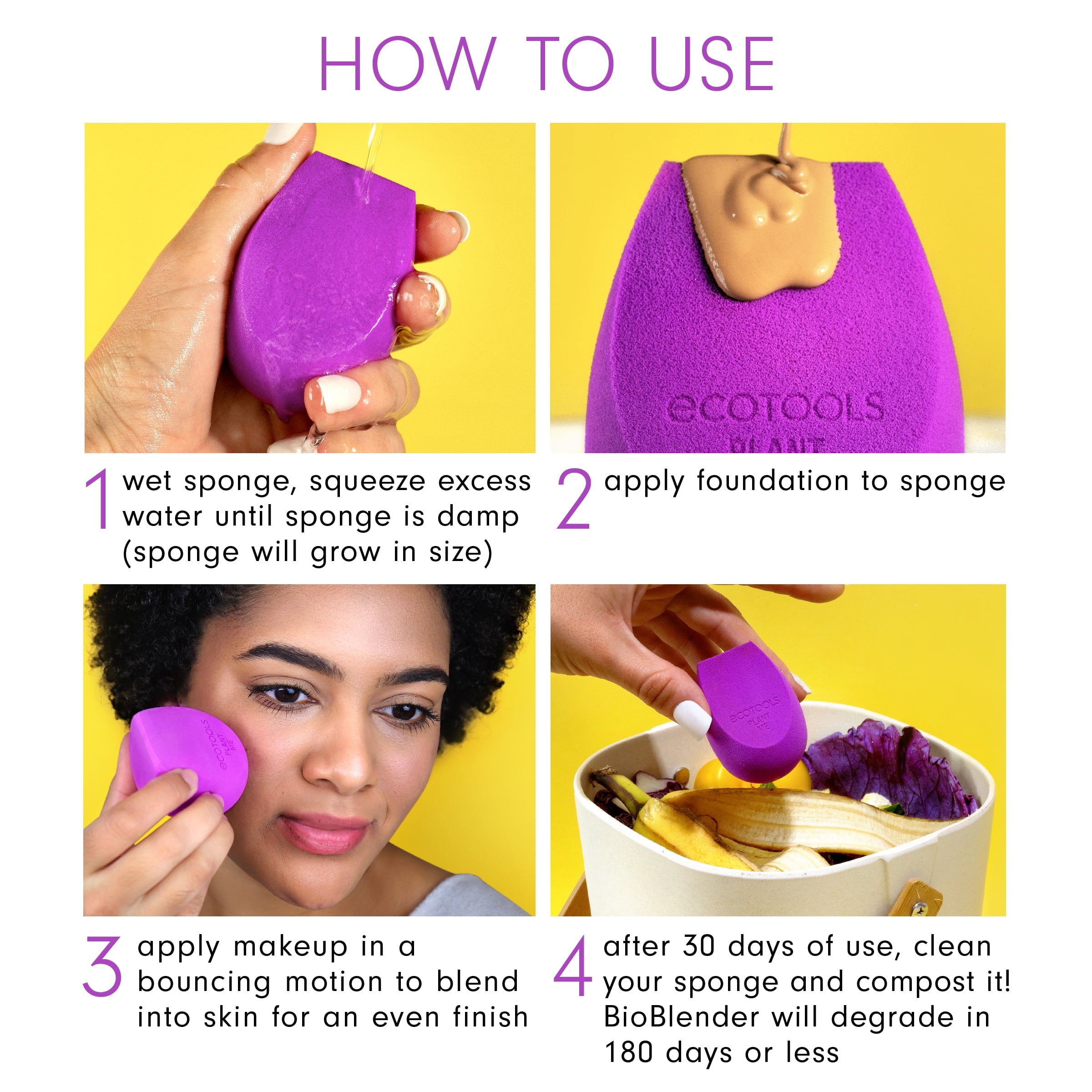 EcoTools Bioblender Makeup Sponge Duo, for Liquid and Cream Foundation, Purple, 2 Count - Image 6