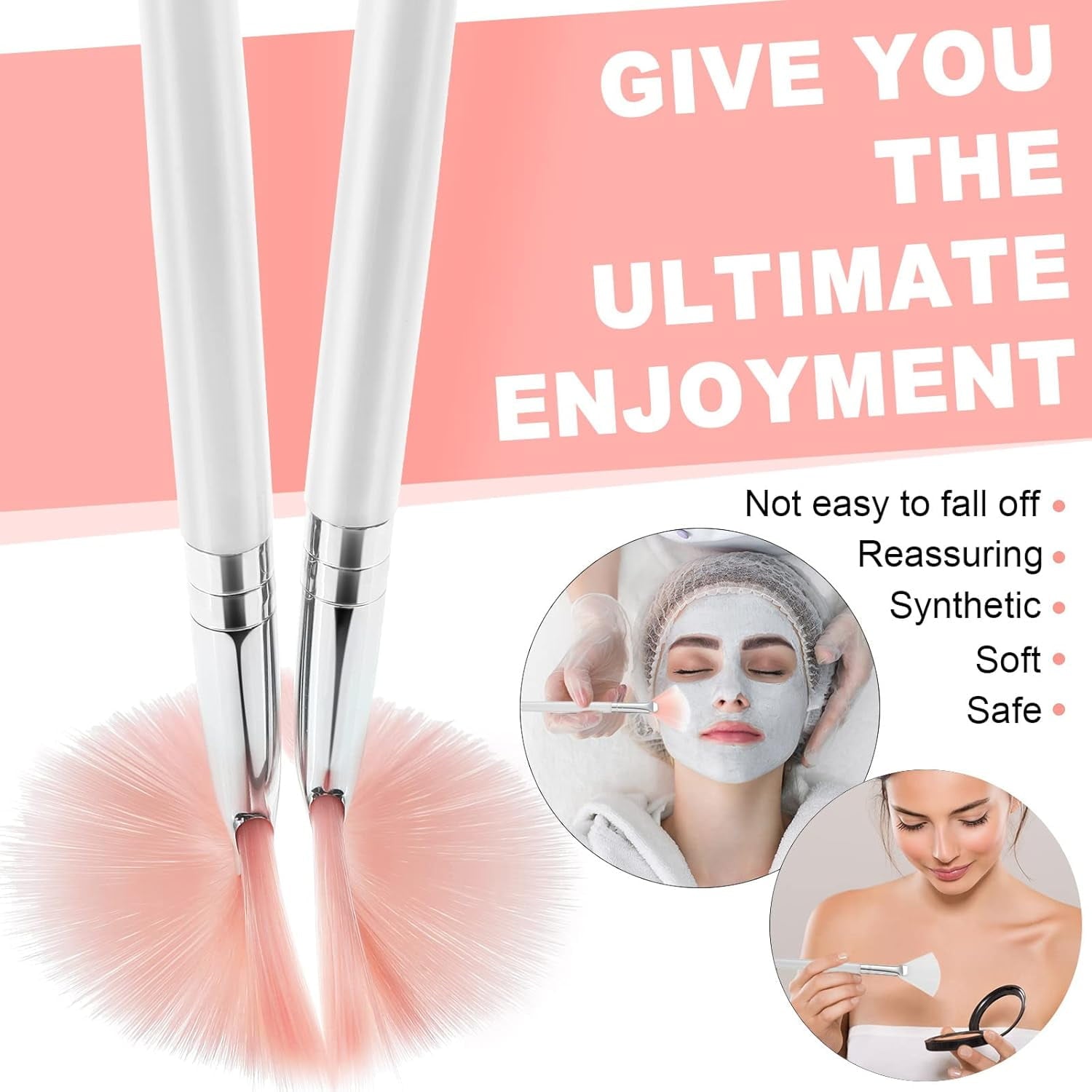 Soft Fan Facial Mask Brushes for Makeup and Spa, 14 Pack Professional Cosmetic Applicators for Mud and Serums, White and Pink - Image 5