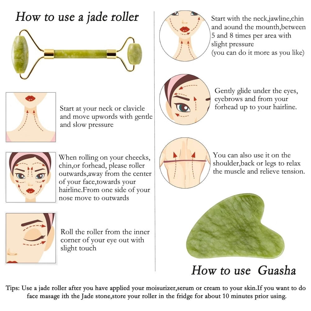 Natural Jade Roller Gua Sha Kit Face Massager Portable Facial Skin Care Tools - Image 3