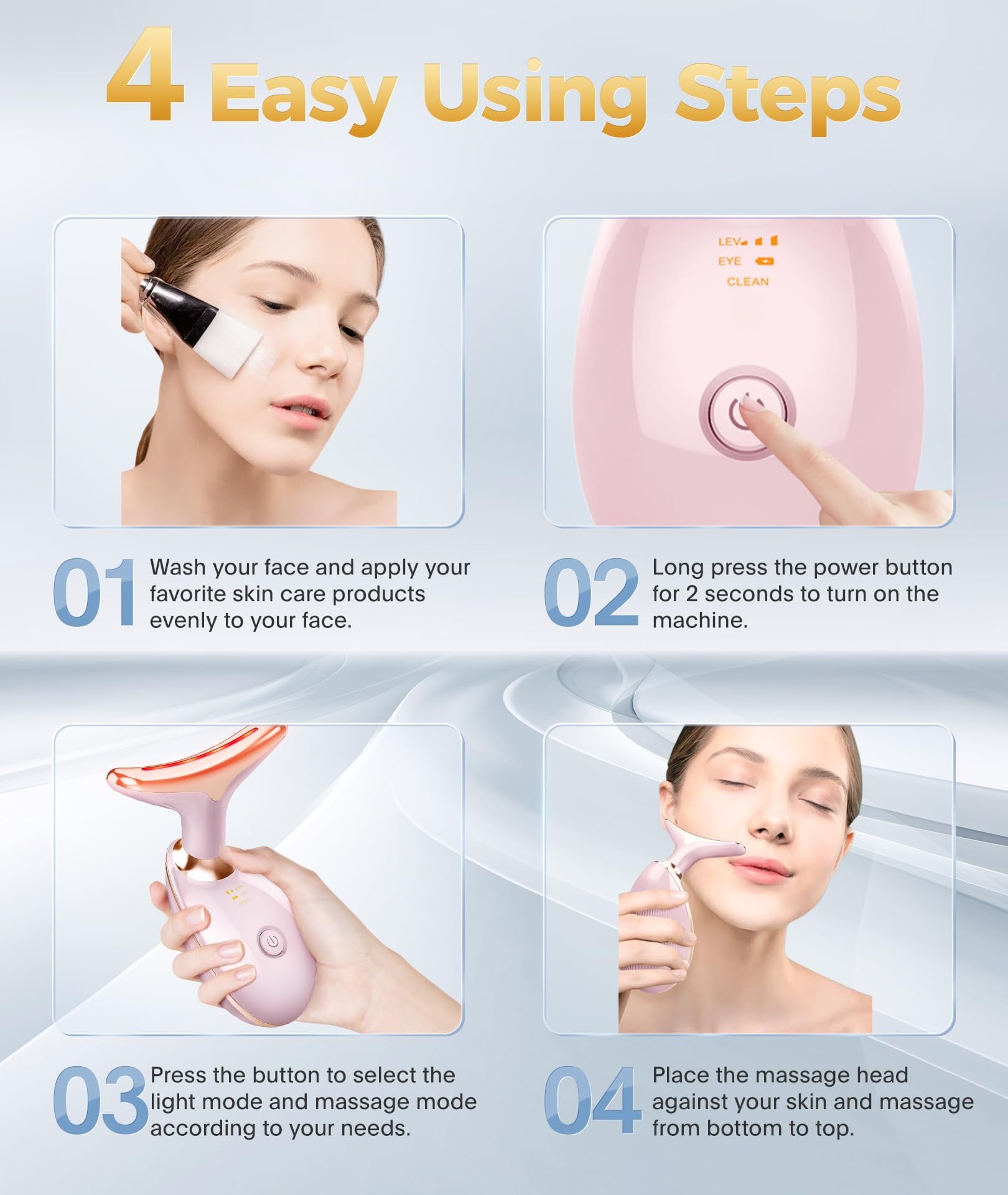 Face Neck Massager,7-in-1 LED Lights Facial Tool for Home Skincare Device,Rose Gold - Image 3