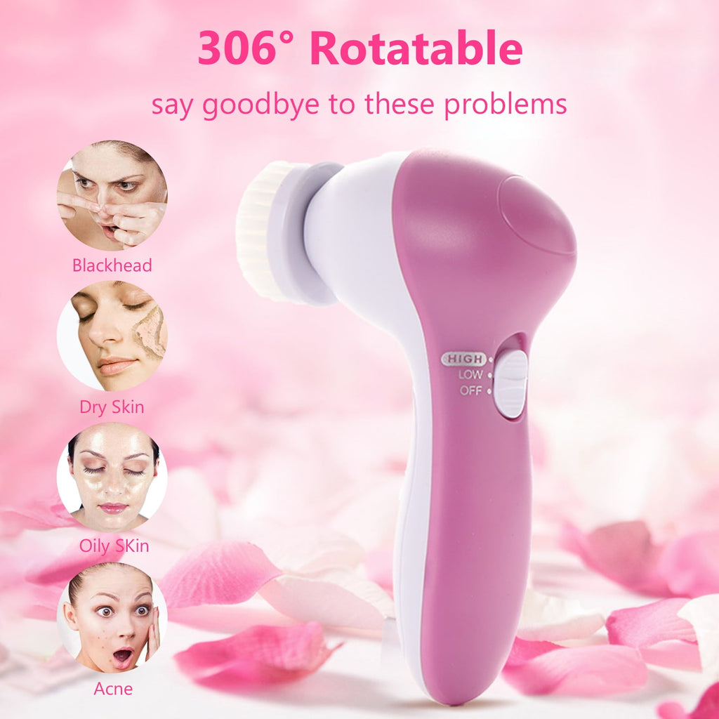 5 In 1 Electric Face Brush Facial Cleansing Brush Face Washing Device Handheld Facial Cleaner Battery Powered Makeup ... - Image 2