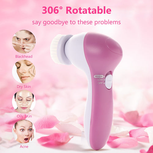 5 In 1 Electric Face Brush Facial Cleansing Brush Face Washing Device Handheld Facial Cleaner Battery Powered Makeup ... - Image 2
