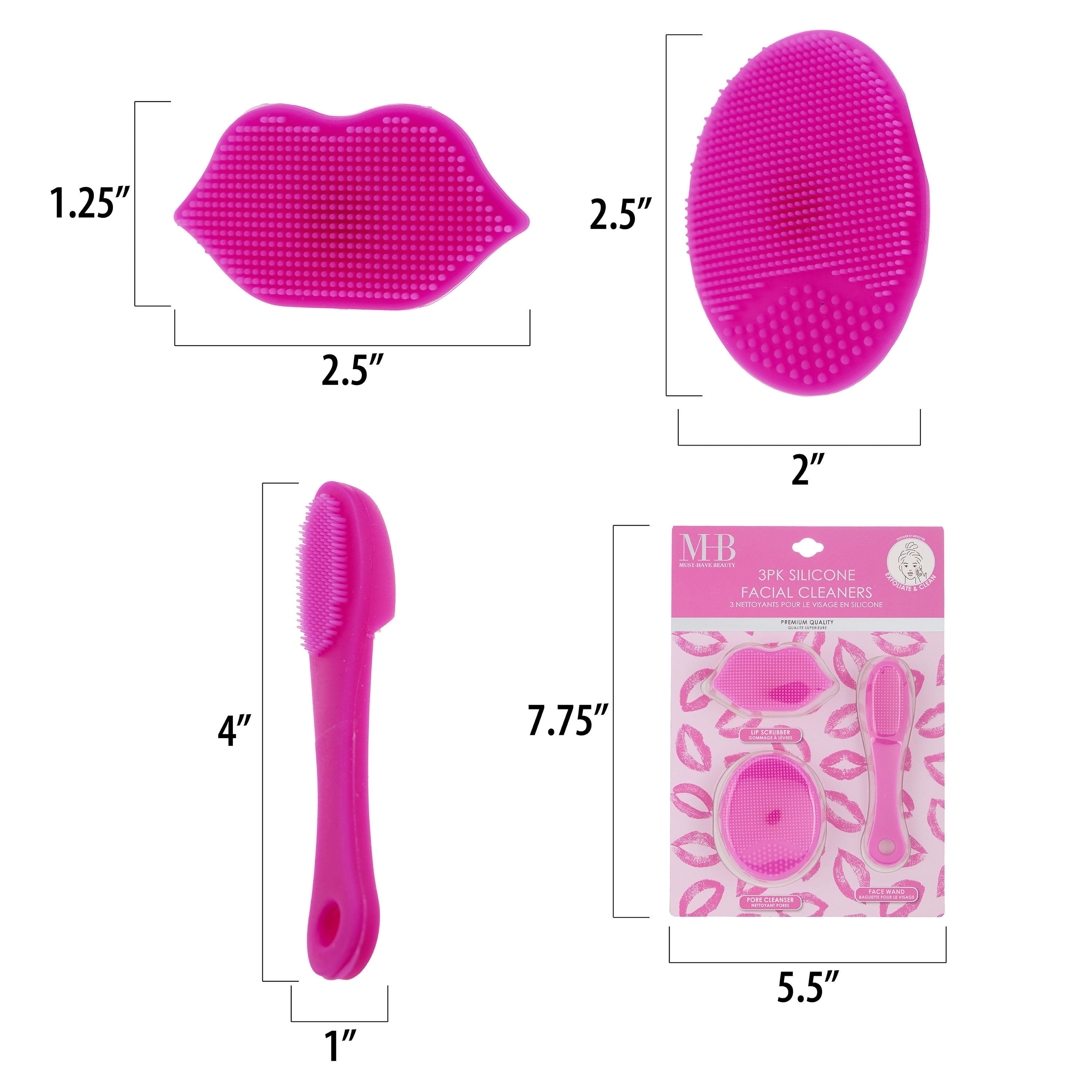 3pc Silicone Facial Cleaners Kit - Face Wand, Lip Scrubber, Pore Cleanser | Reusable Facial Tools for Gentle Daily Cl... - Image 4