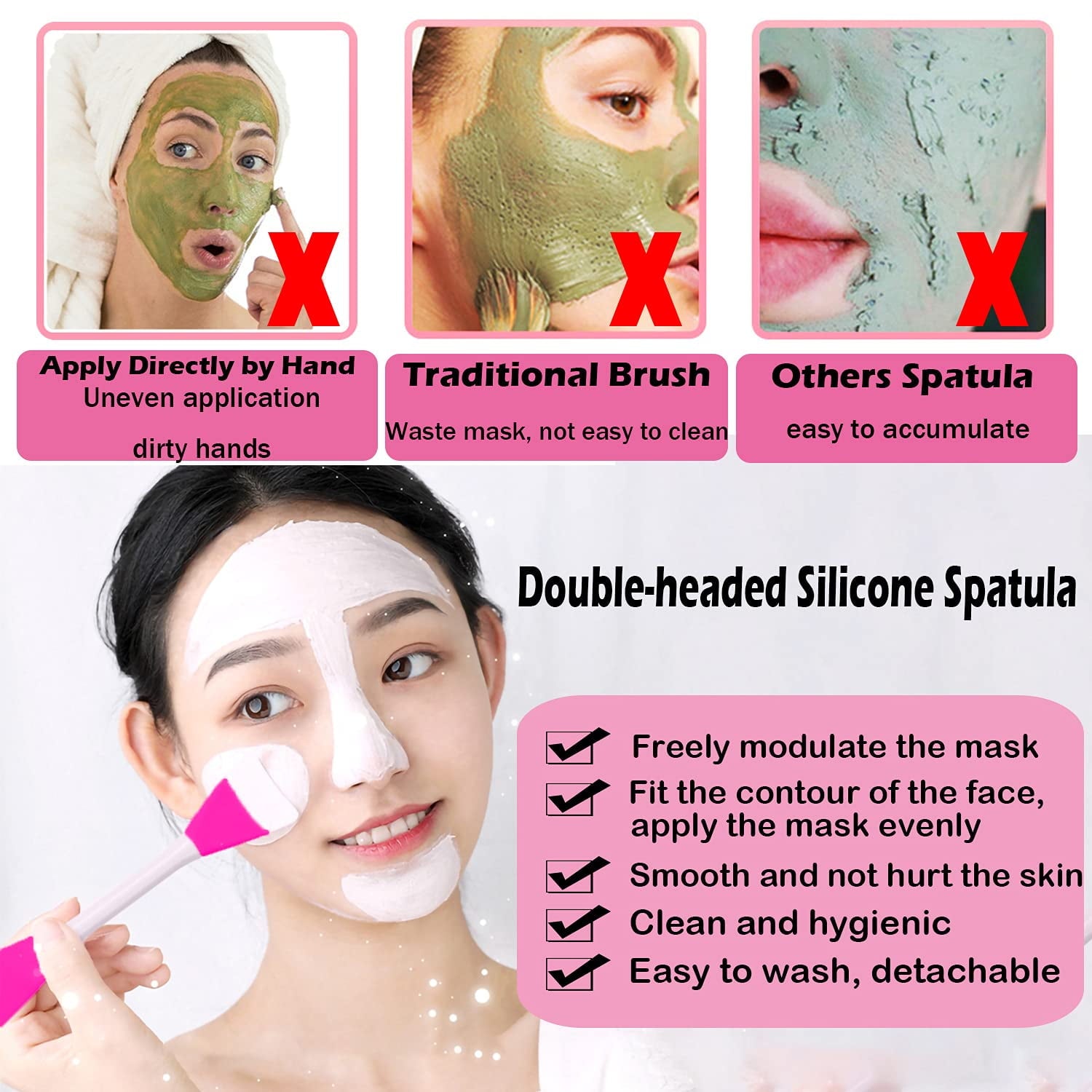 Mask Applicator Silicone Face Brush Face Mud Cream,Clay Mask,DIY,Modeling Mask Brushes DIY Mud Mixing Spatula Double-... - Image 2