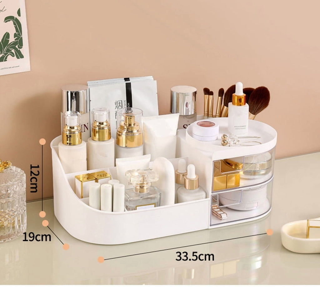 White Cosmetic Organizer -‎Plastic Makeup and Skincare Storage Box with Lipstick Holder​​ and Desktop Finishing Dresser - Image 2