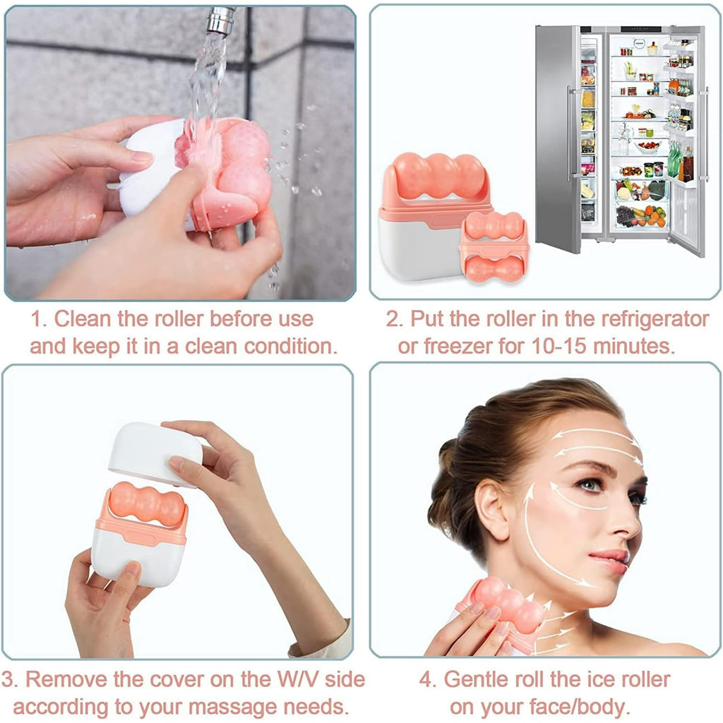 Wiher Ice Roller for Face, 2 in 1 Double Ended Facial Ice Roller Massager for Puffiness, Wrinkle Reduction, Skin Tightening, Pink - Image 6