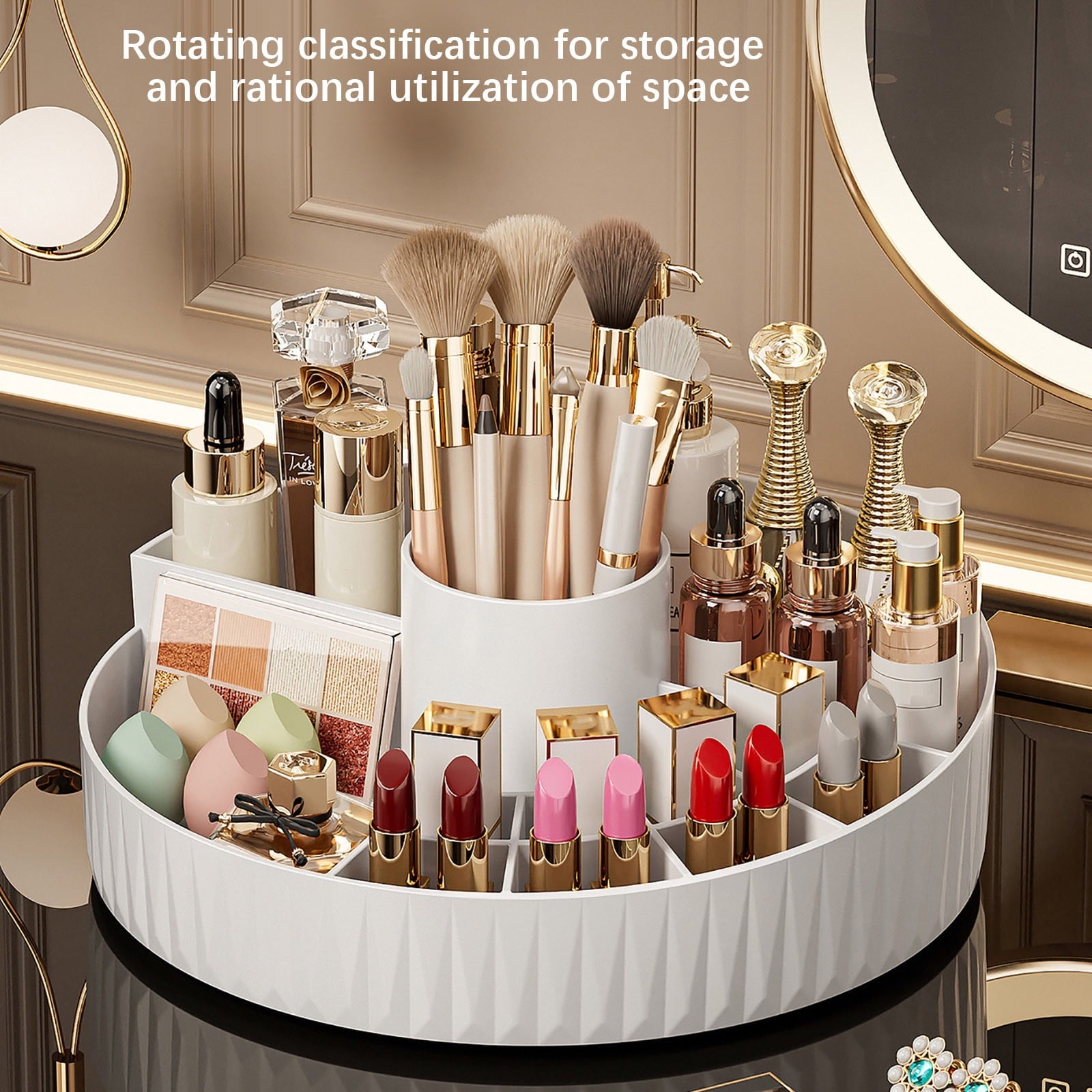 Makeup Perfume Organizer Tray,360 Degree Rotating Lazy Susan Skincare Lotion Organizer Spinning Cosmetics Storage for Dresser, Vanity, Bathr - Image 4