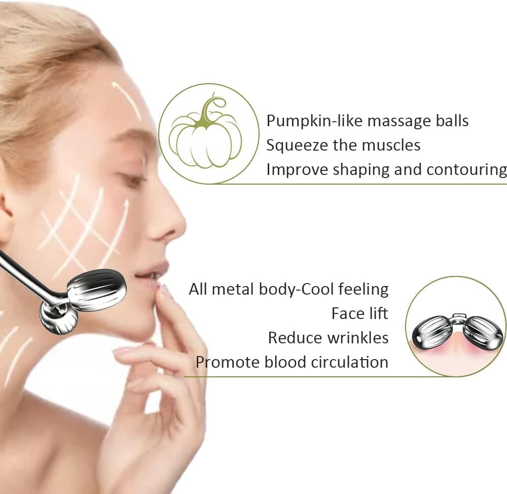 Face Massager,Face Roller and Gua Sha Set Stainless Steel Facial Roller Metal Spa Roller Massage Tools Set for Face E... - Image 3