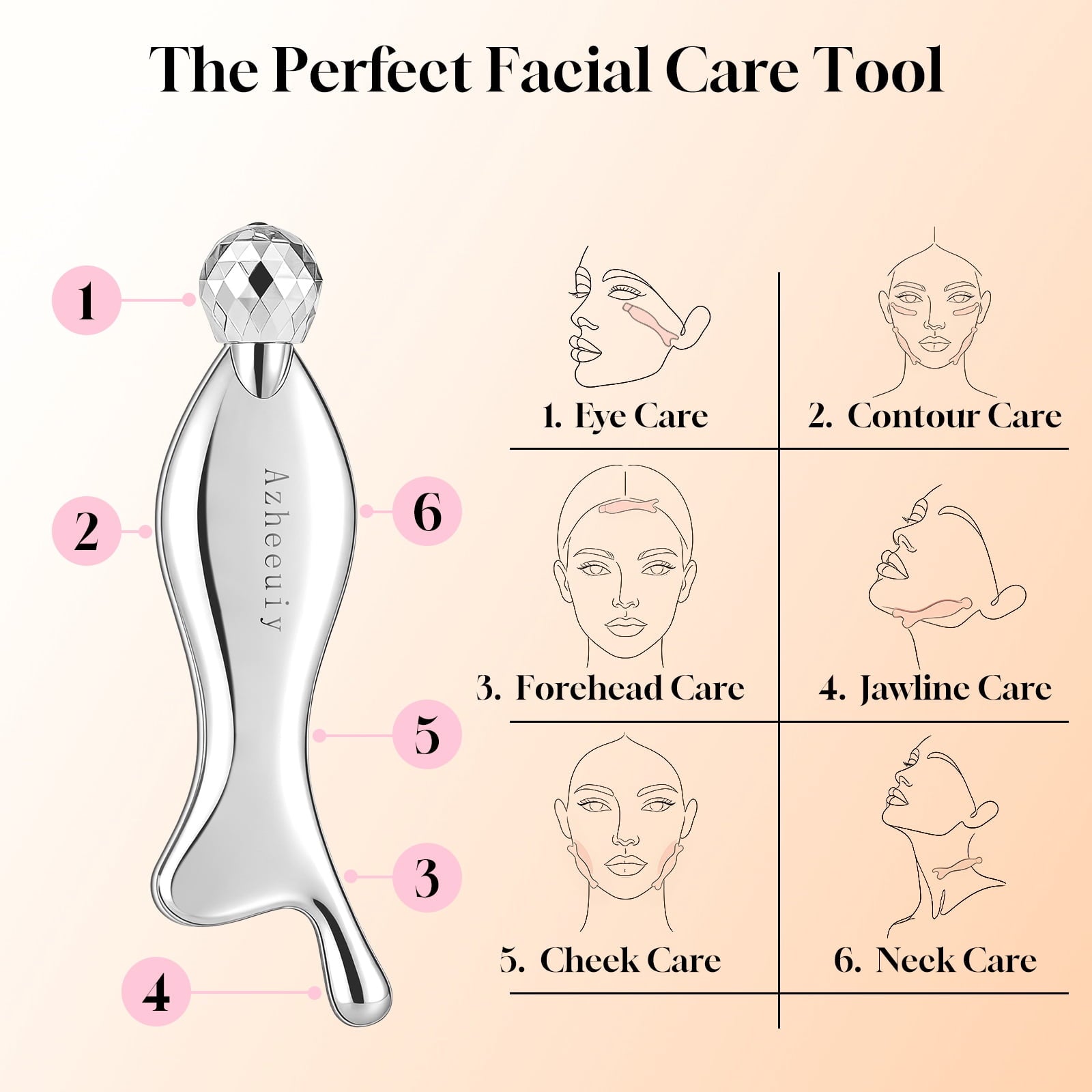 4-in-1 Gua Sha Facial Tools, Facial Roller, Skin Care Roller with Stainless Steel, Face Ice Roller to Reduce Puffiness & Eye Strain, Relieve - Image 2