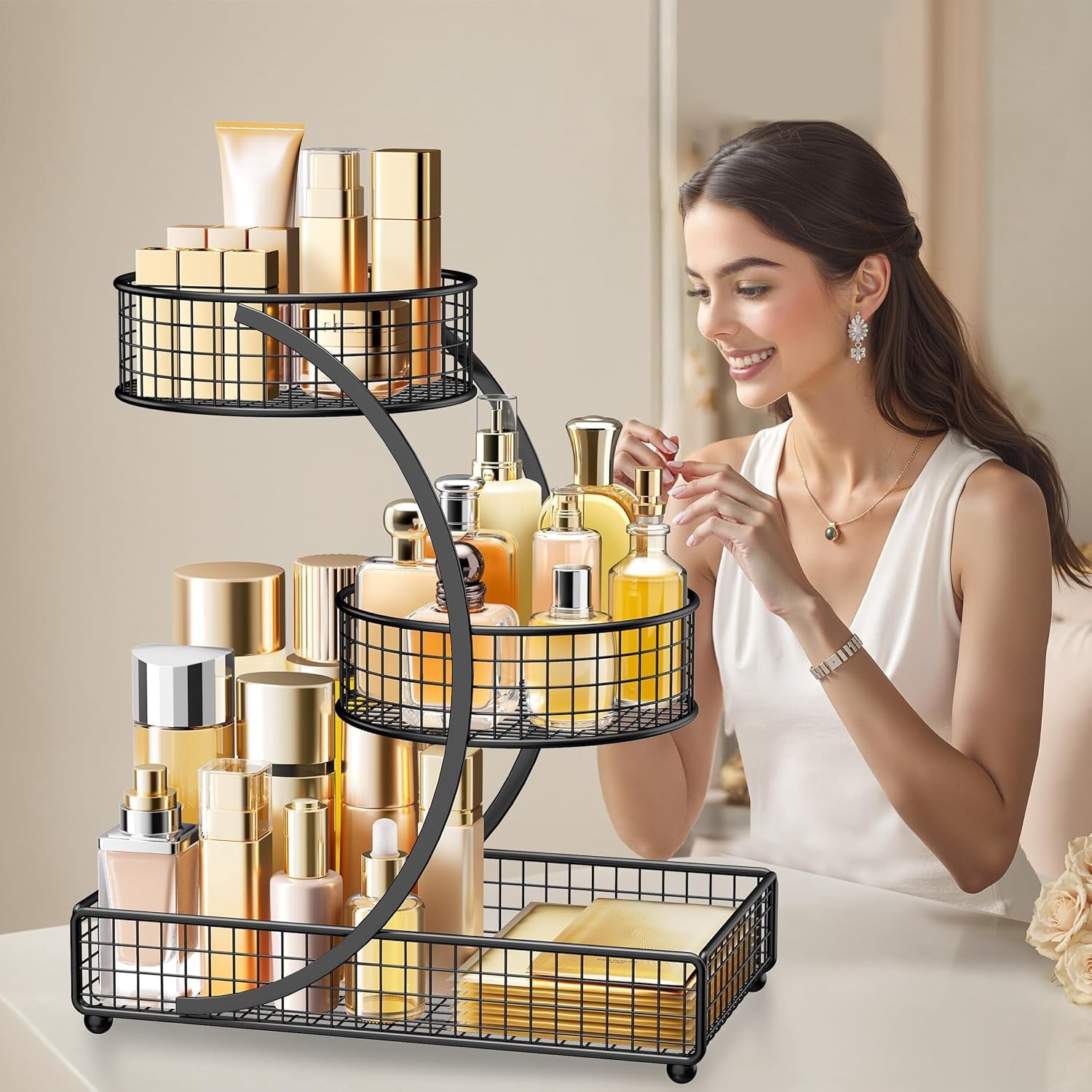 Makeup Organizer for Vanity, 3 Tier Metal Bathroom Countertop Organizers Skin Care Storage, Bathroom Counter Shelf Sk... - Image 4