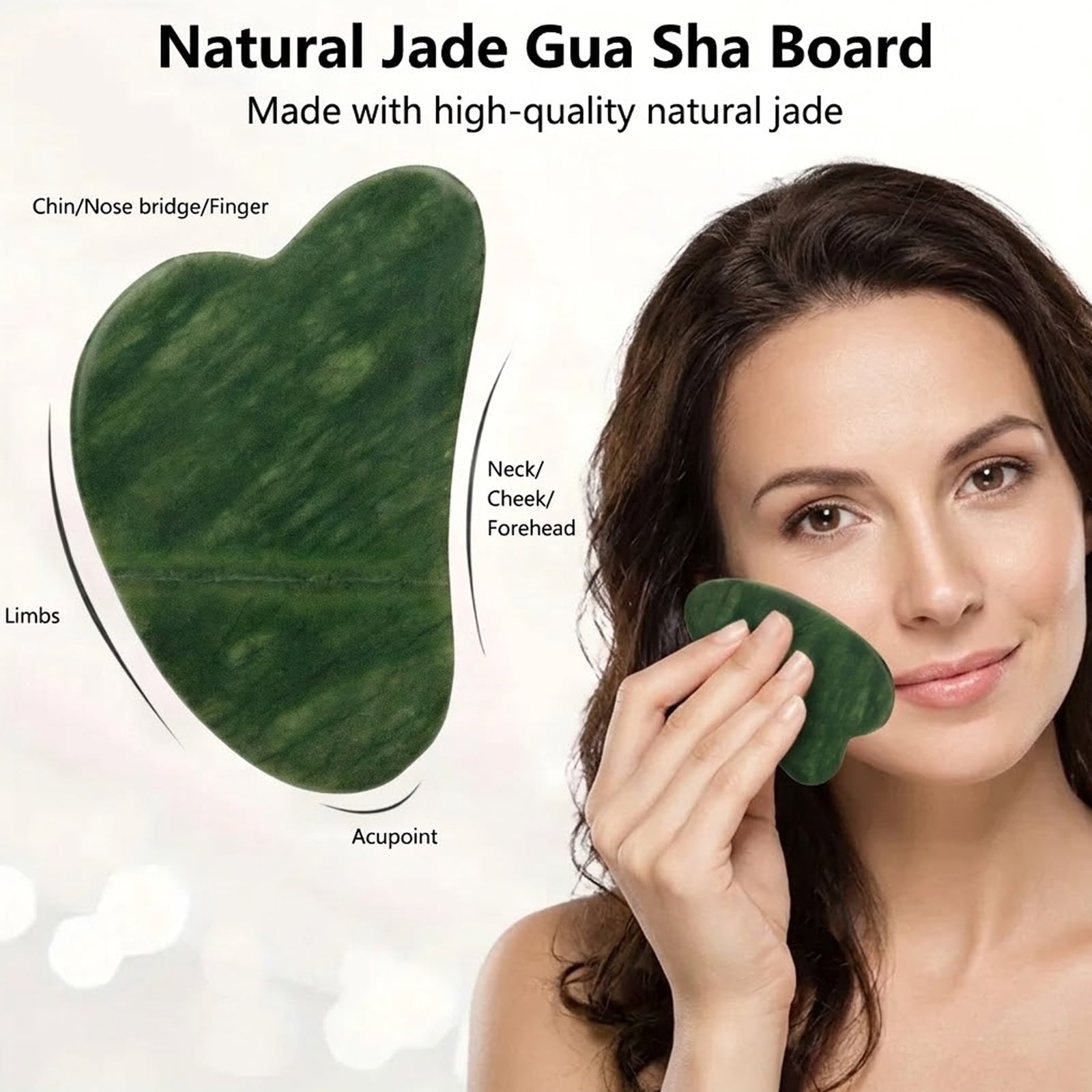 Jade Roller and Gua Sha Set of 3,3 in 1 Face Ice Jade Roller and Gua Sha Tool, Natural Jade Anti-Wrinkle Face Eye Neck Massager Tool, Reduce - Image 6