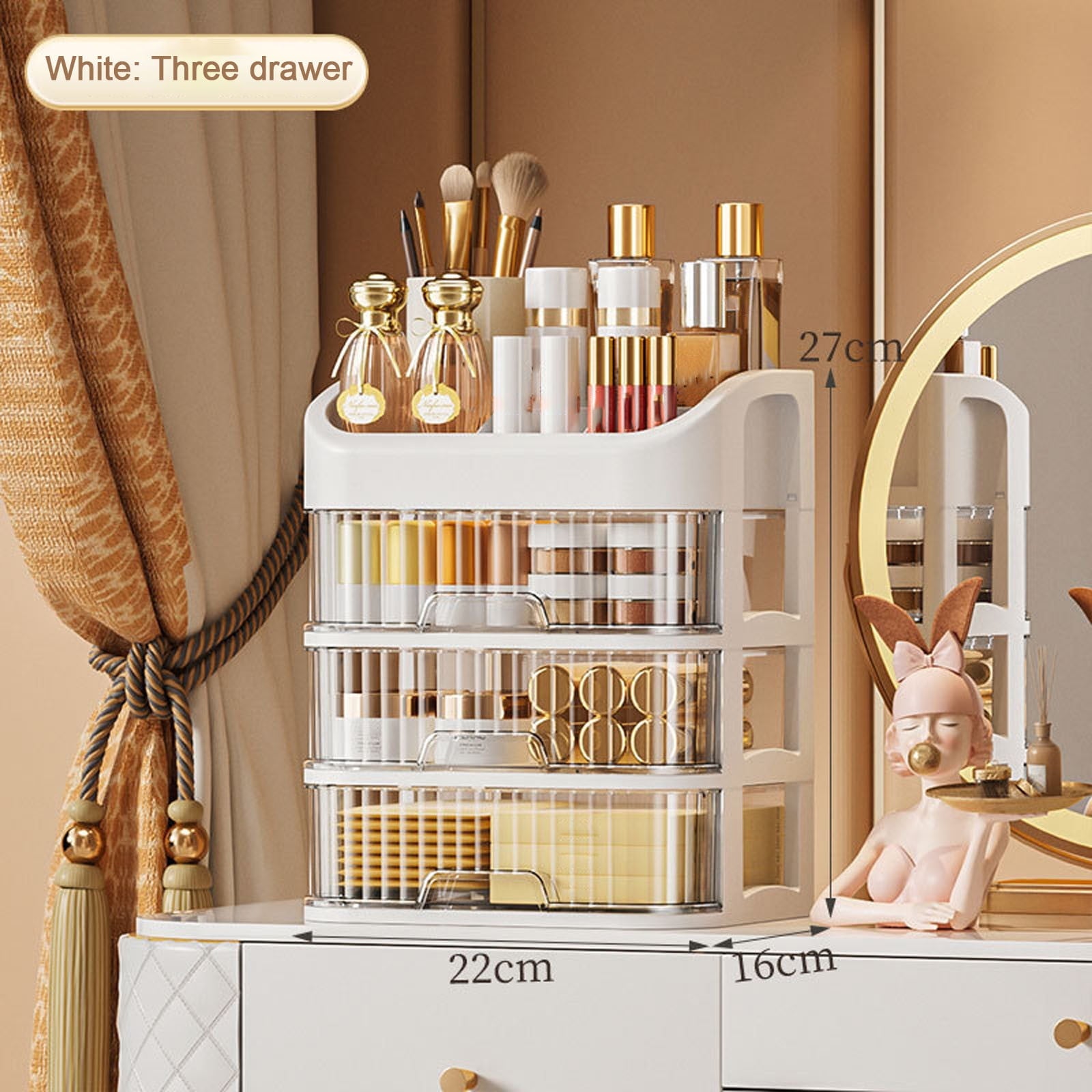 Cosmetics Storage Box Large Makeup Organizer Box Drawers Portable Handle Waterproof Dustproof Skincare Display Cases for Countertop, Bathroo - Image 2