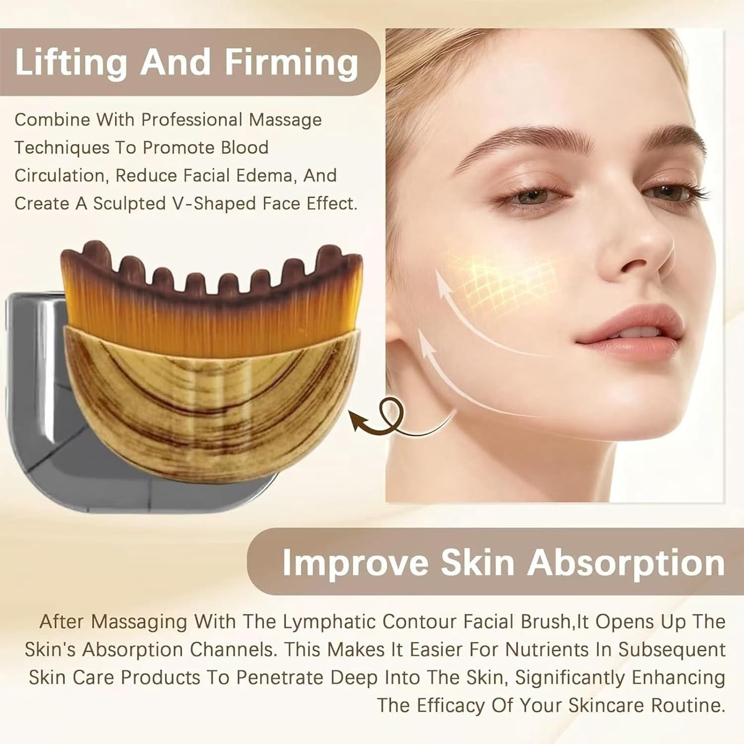 ZHAOYU Manual Lymphatic Drainage Massager, The Natural Facelift Lymphatic Contour Face Brush, Natural Makeup Brushes with Durable Soft Brist - Image 4