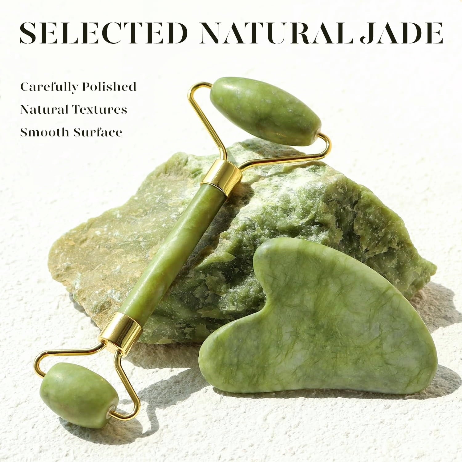 Jade Roller & Gua Sha, Natural Jade Face Roller Gua Sha Tool Facial Skin Care Supplies, Green - Image 5
