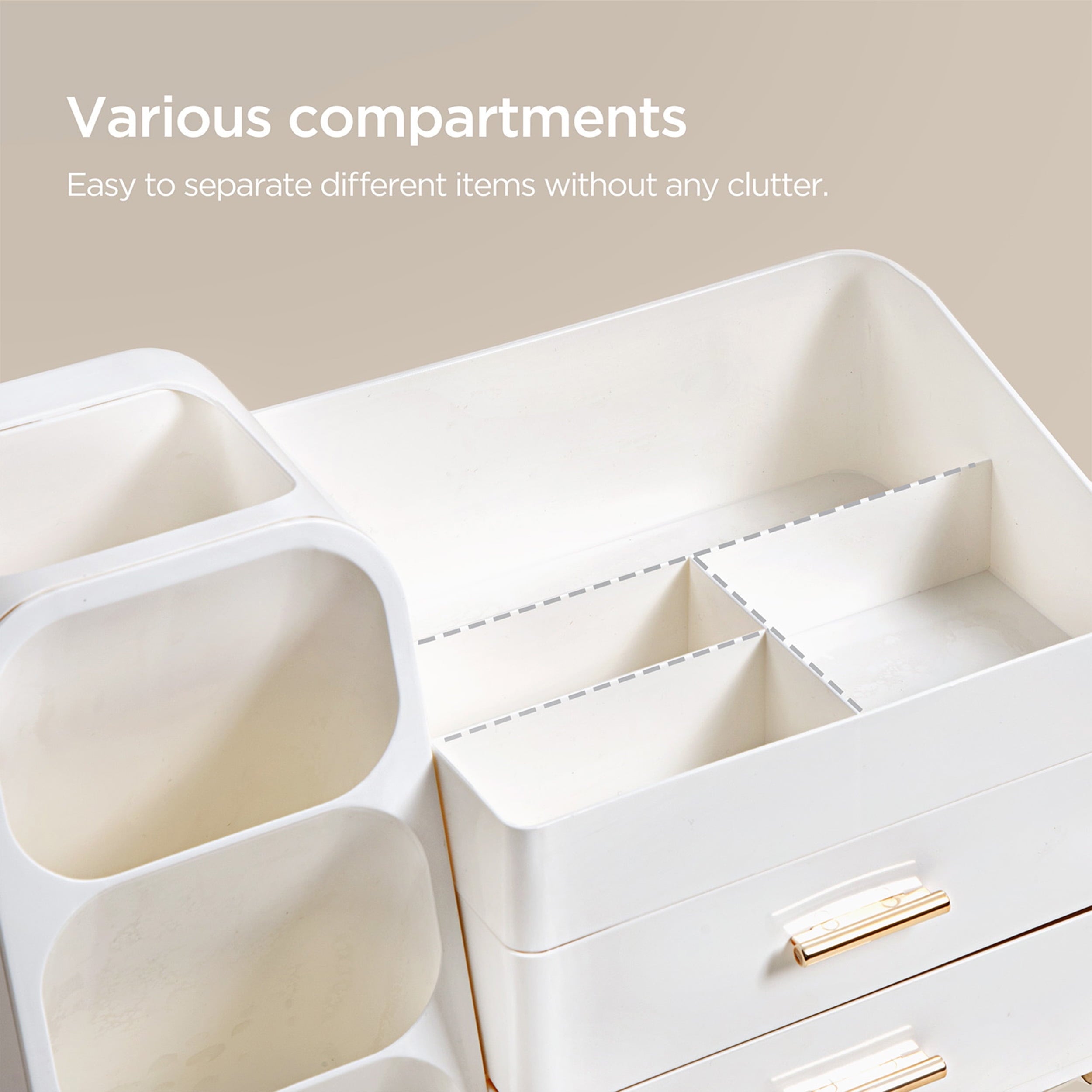 Makeup Organizer with Brush Holder for Vanity, Large Plastic Bathroom Countertop Organizer Skin Care Storage, All White - Image 3