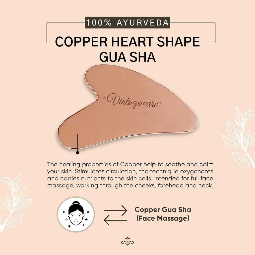 Vintageware Heart-Shaped Copper Gua Sha Facial Massage Tool, Reduces Puffiness & Tightens Skin, for Face & Body - Image 5