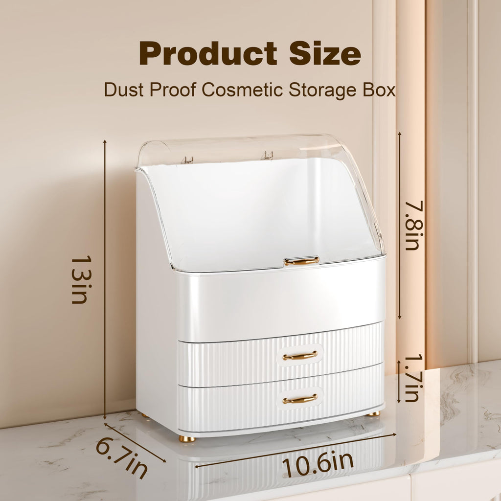 Large Makeup Organizer with Dustproof Transparent Lid, Waterproof Cosmetic Storage Case with Drawers for Bathroom Van... - Image 5