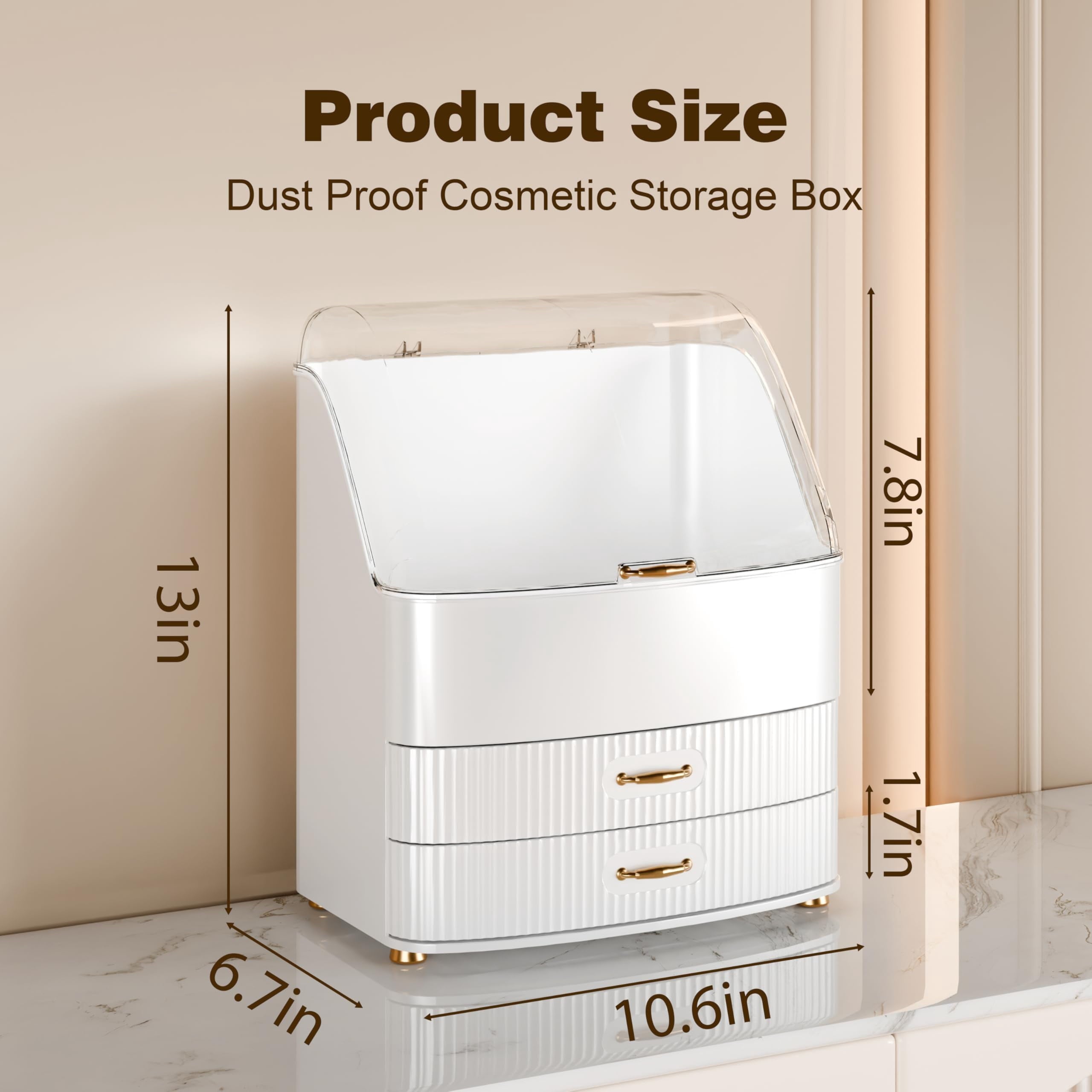 Large Makeup Organizer with Dustproof Transparent Lid, Waterproof Cosmetic Storage Case with Drawers for Bathroom Van... - Image 5