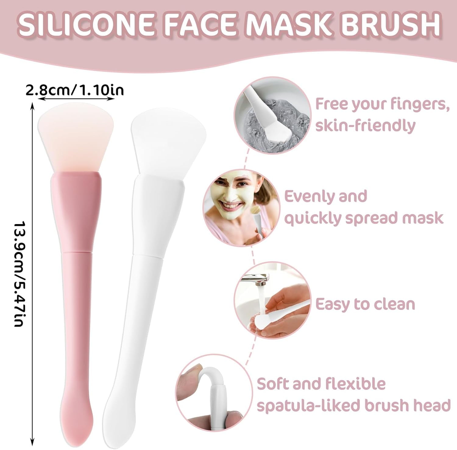 2 Pcs Silicone Face Mask Brush Applicator Face Mask Spatula Facial Mask Brush Skincare Applicator For Facial Mud, Cla... - Image 2