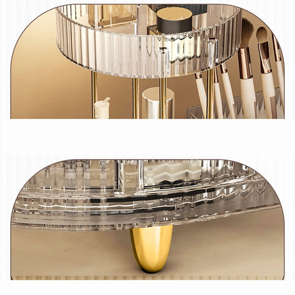 Rotating Makeup Organizer for Vanity, 2 Tier Perfume Cosmetic Skincare Organizers with Makeup Brush Holder Transparent - Image 6