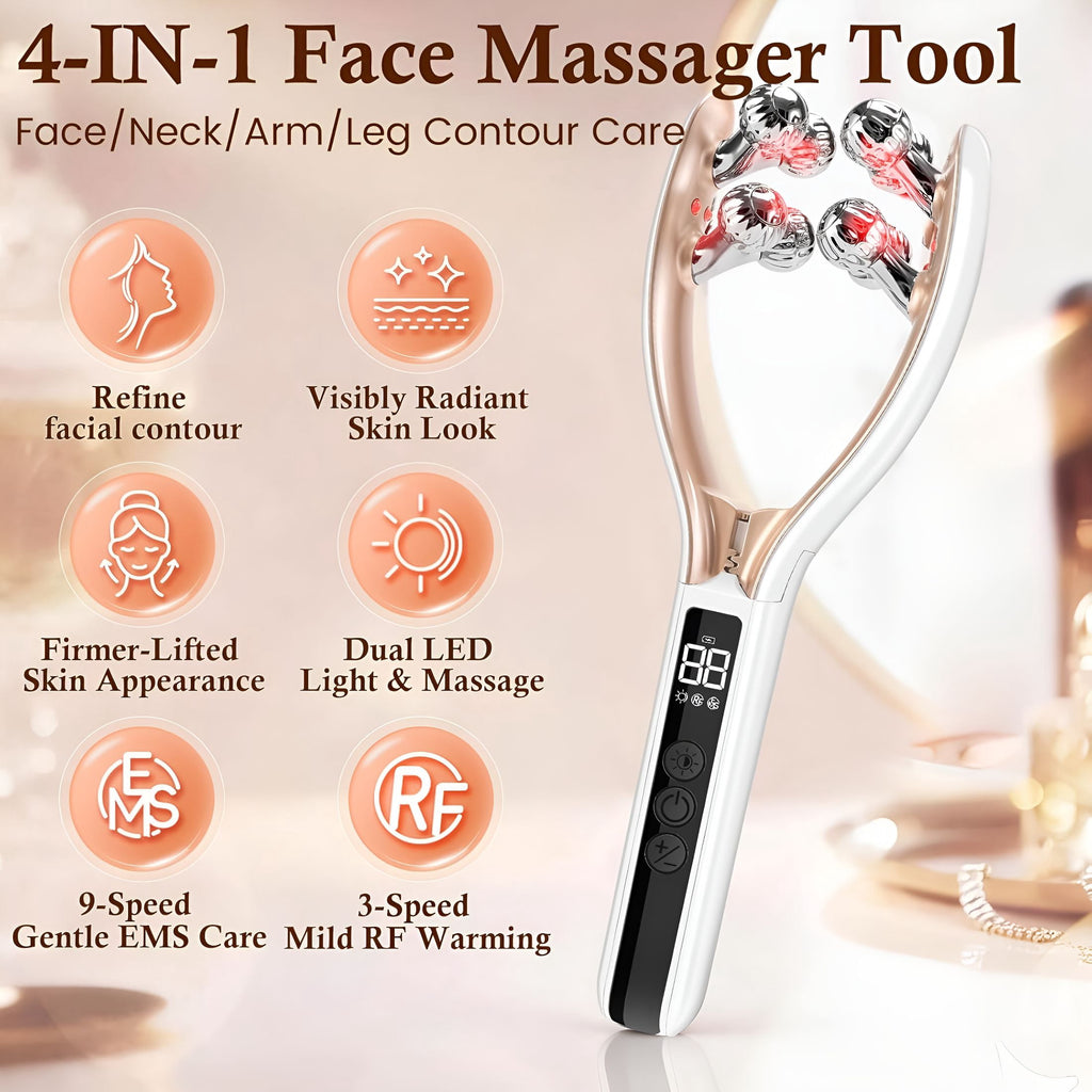 Face Massager Tool with Red Light,Facial Roller Skin Care Tool for Women,Rechargeable Face Roller for Facial Contour ... - Image 2