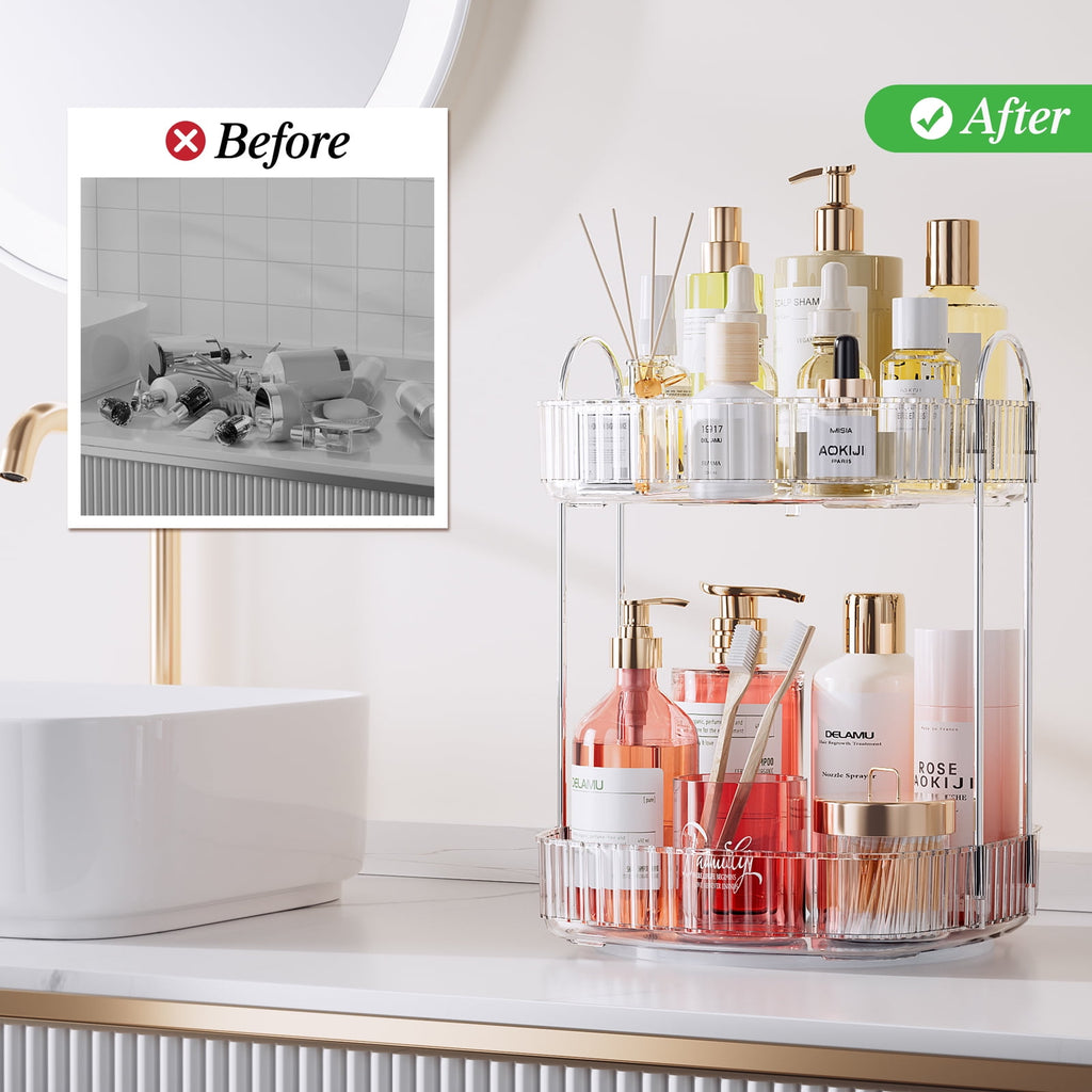 Rotating Makeup Organizer for Vanity 2 Tier, Skincare Make up Storage Perfume Cosmetic Dresser Organizer Countertop 3... - Image 3