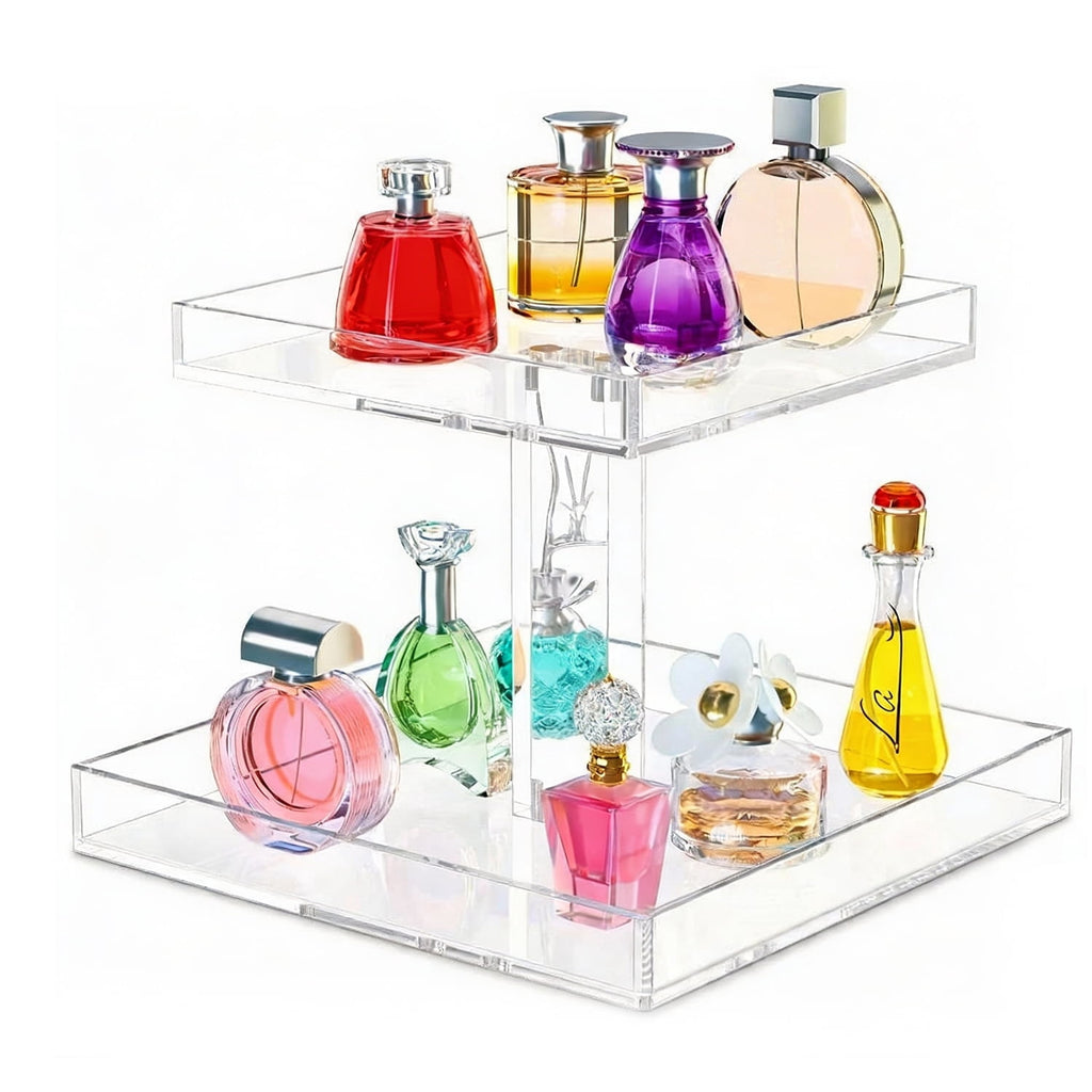 Behome Makeup Organizer, 2-Tier Acrylic Perfume Organizer, Cologne Organizer for Men, Versatile Display Stand Shelf for Fragrance, Skincare,